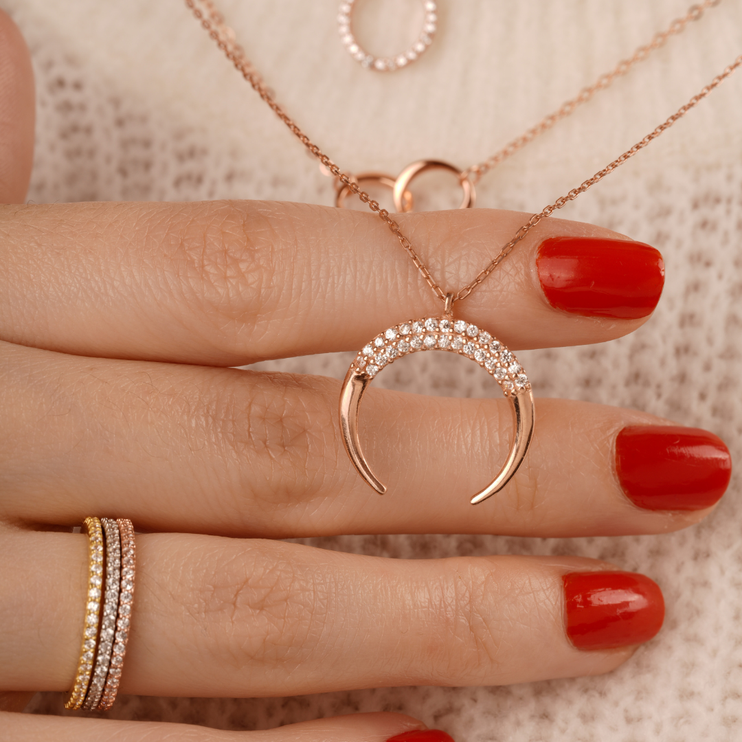 Rose gold half moon necklace clearance